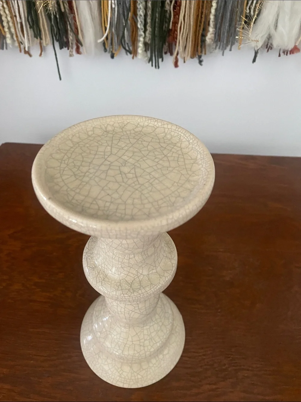 Cream with a crackle look pillar candle holder